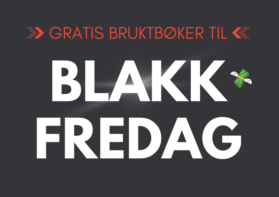 Grafikk med teksten "Gratis bruktbøker til blakk fredag" og en illustrasjon av en seddelbunke som flyr av sted på egne vinger